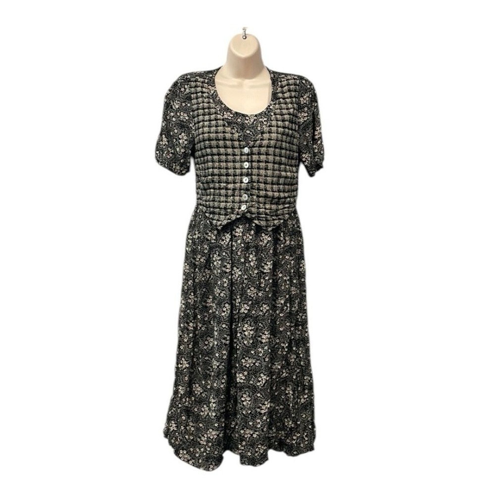 Vintage 90s Grunge All That Jazz Faux Vest Floral Midi Dress Cottagecore Med